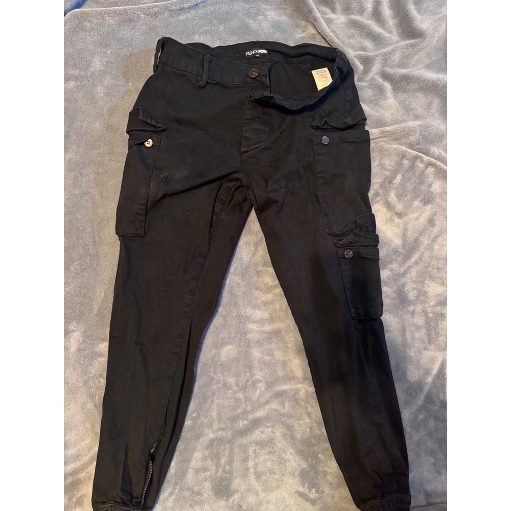 Fashion Nova women's Black Cargo Jogger Pants Zipper Ankle Style 0707C Size M